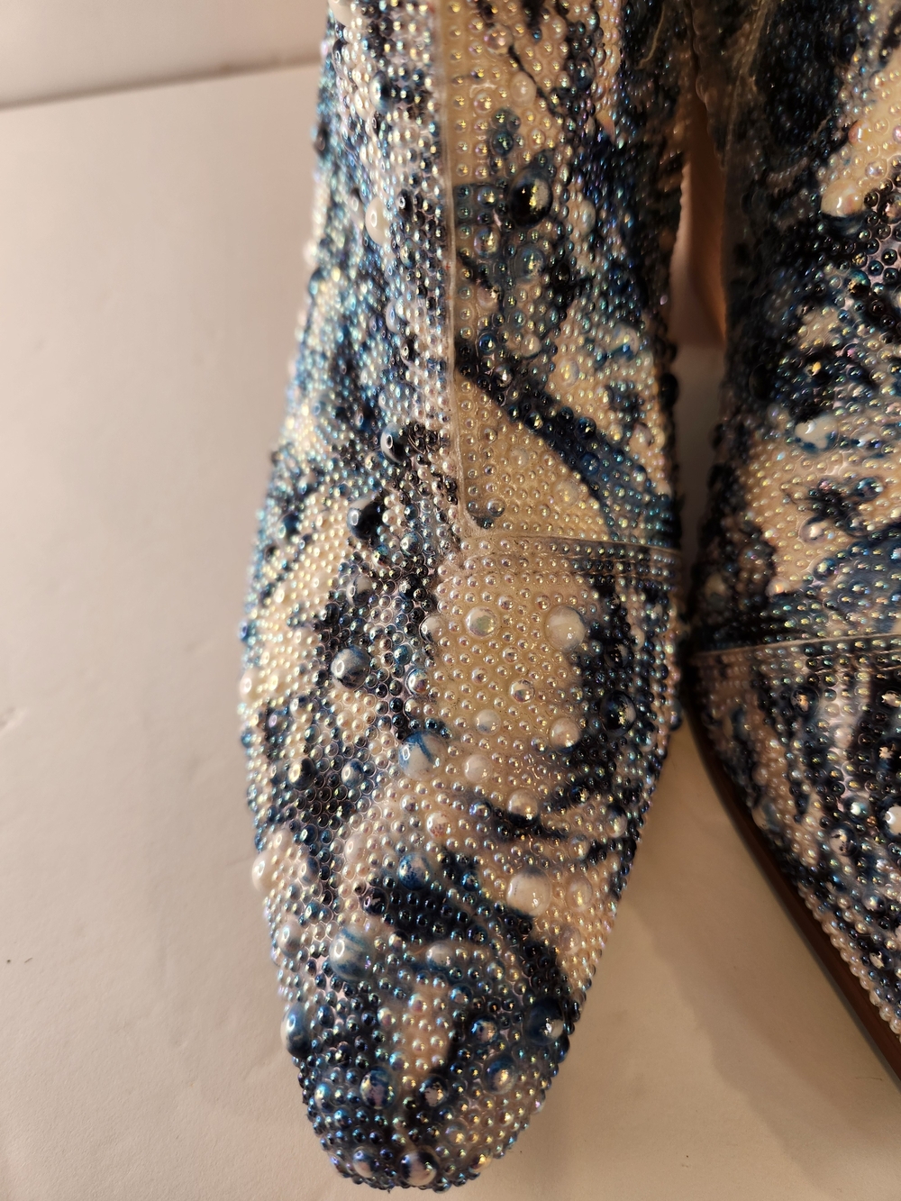 Betsey Johnson White and Blue Beaded Western Ankle Boots - Picture 3 of 13